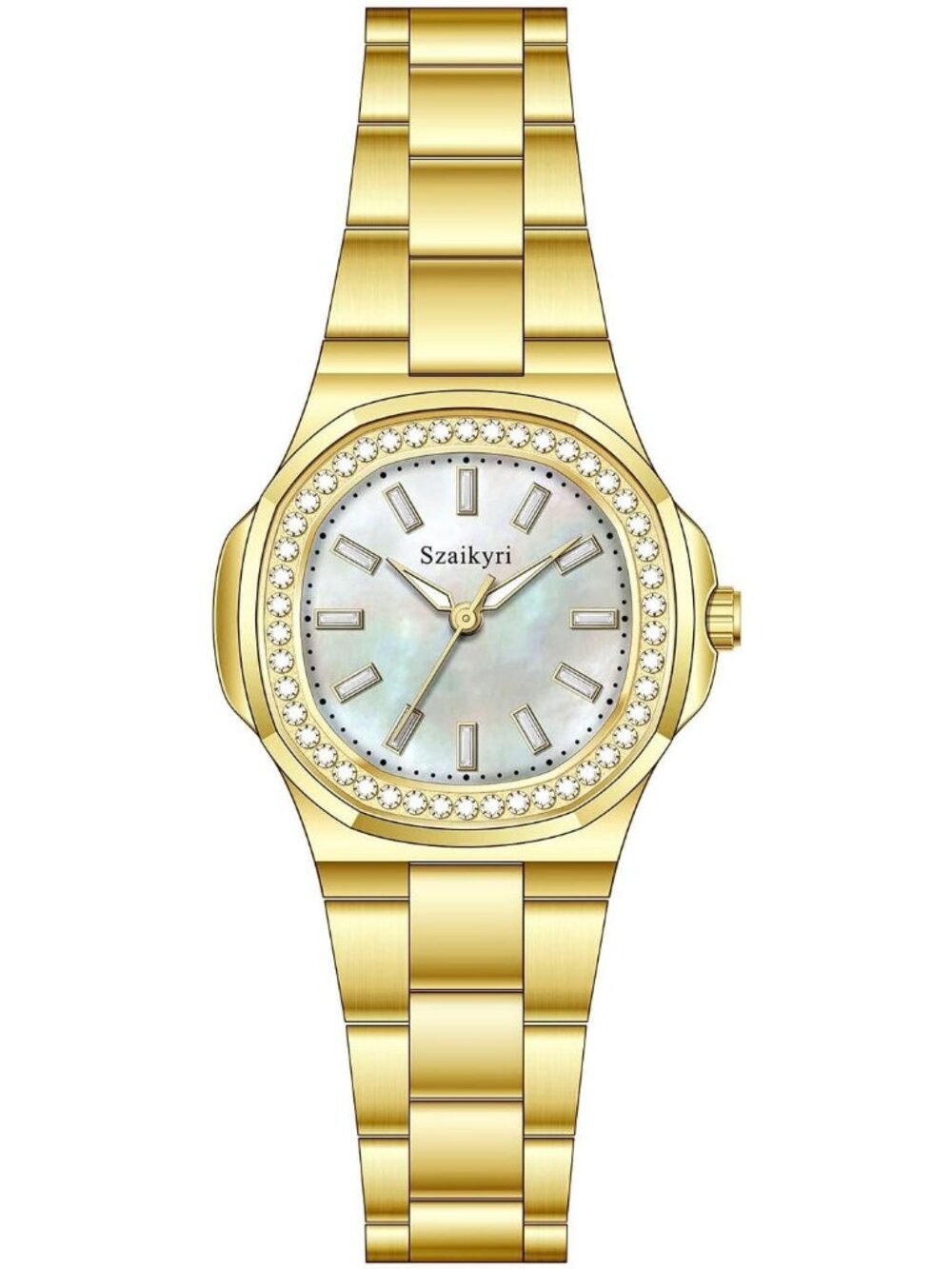 Women's Gold White Crystal Accented Solid Stainless Steel Band Dress Wrist Watch